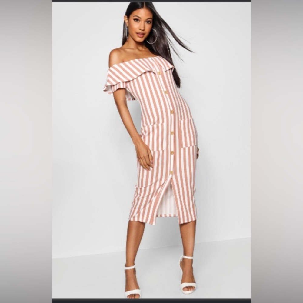 Pink and white midi dress